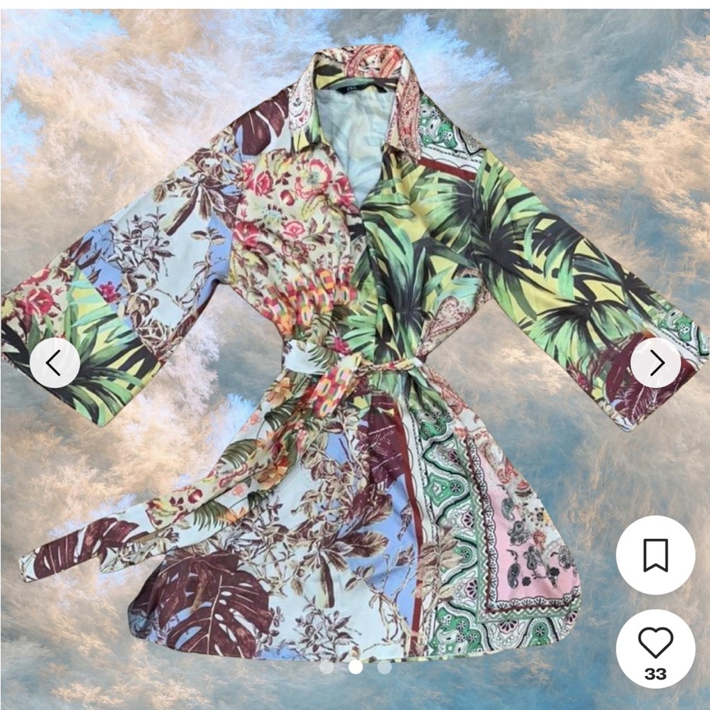 Zara boho  Tropic Summer Belted Elegant Shirtdress small NWT